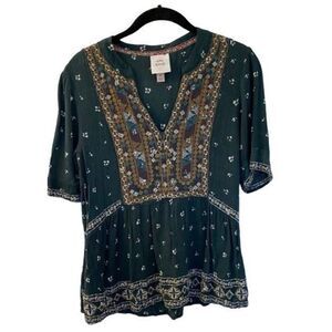 Knox rose women’s embroidered green floral top S/XS